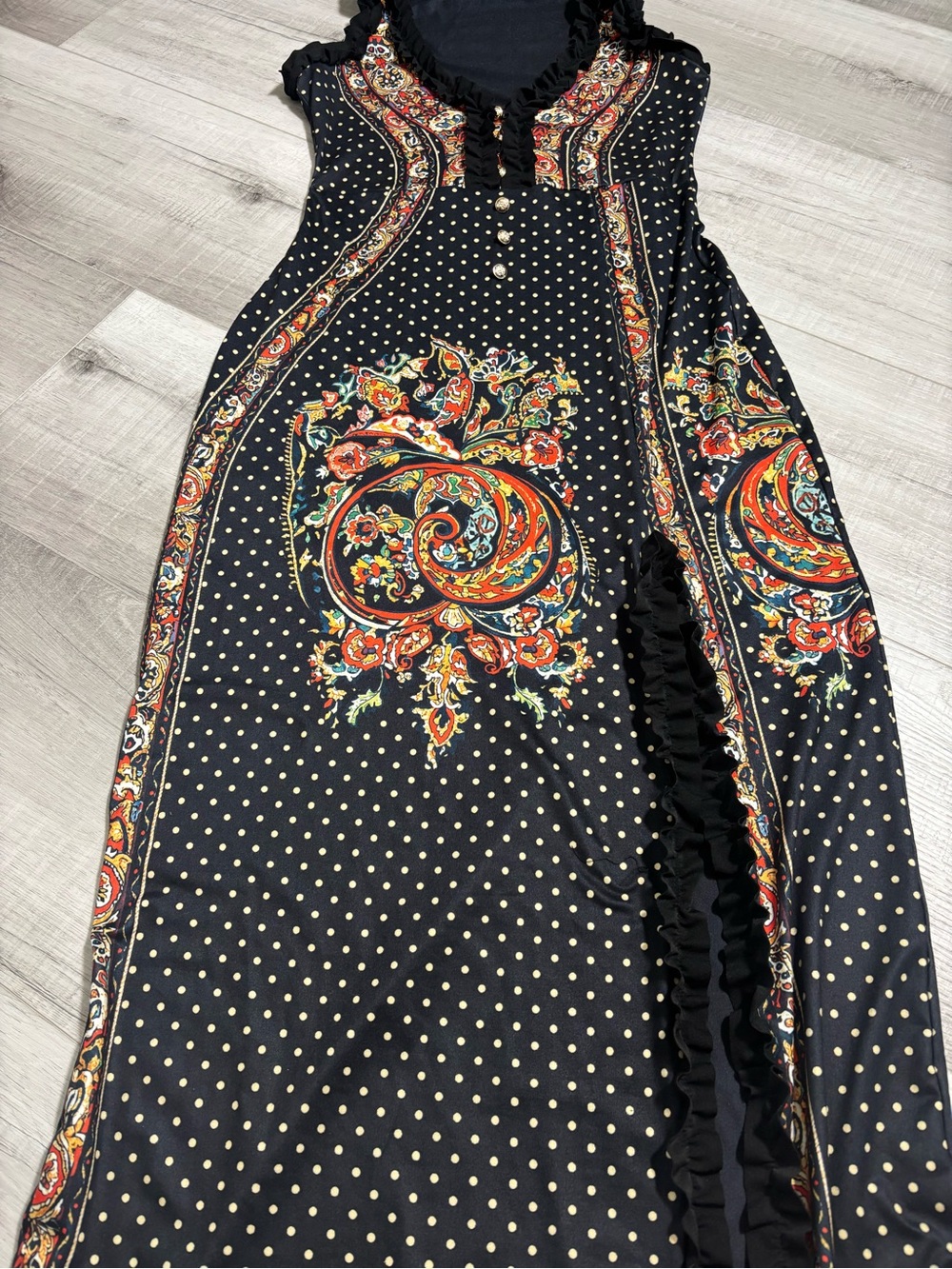 Bohemian Black Floral Print Maxi Dress Sz Small - Picture 2 of 13